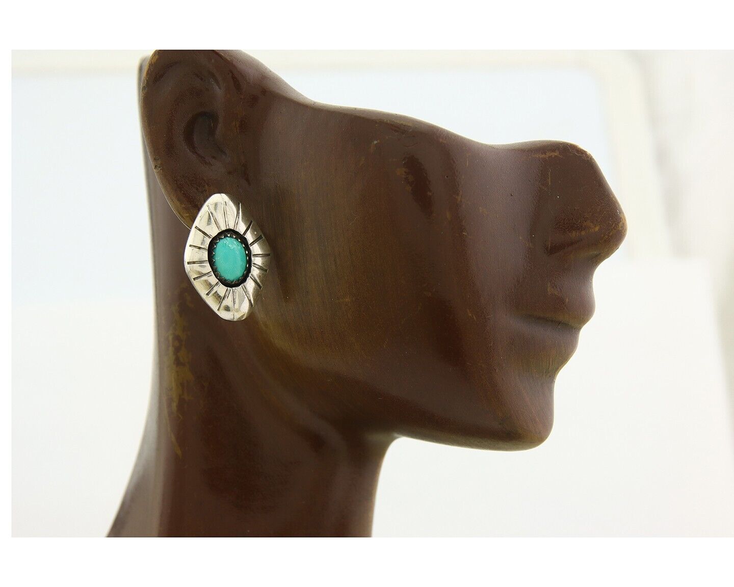 Navajo Earrings 925 Silver Natural Turquoise Native American Artist C.80's