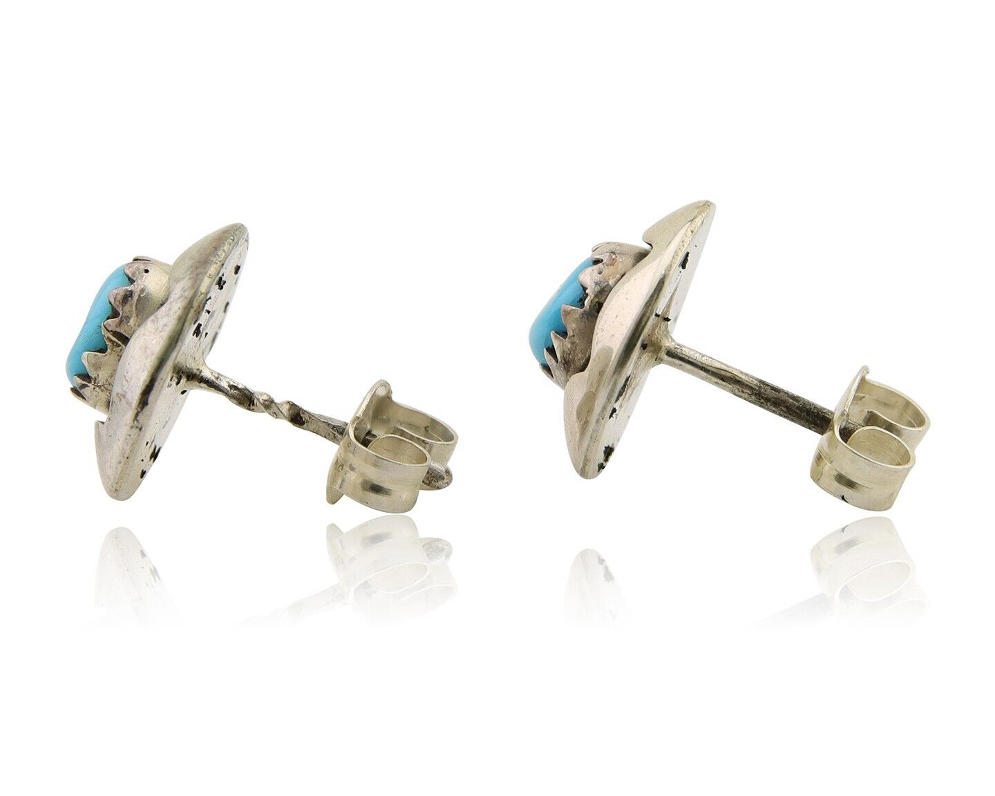 Navajo Handmade Earrings 925 Silver Natural Turquoise Native Artist C.80's