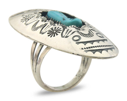 Navajo Ring 925 Sterling Turquoise Hand Stamped Signed J Martinez C.80's Sz 7.5
