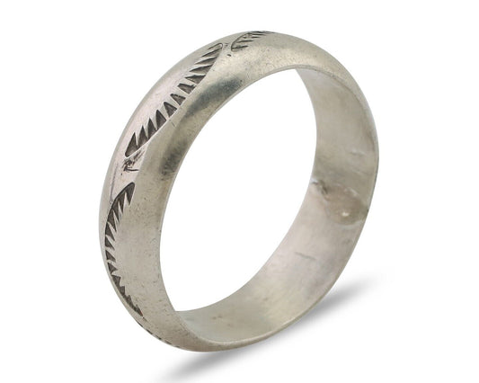 Navajo Hand Stamped Band 925 Silver 6.0 mm Signed Larry Chavez Size 10 C.80's