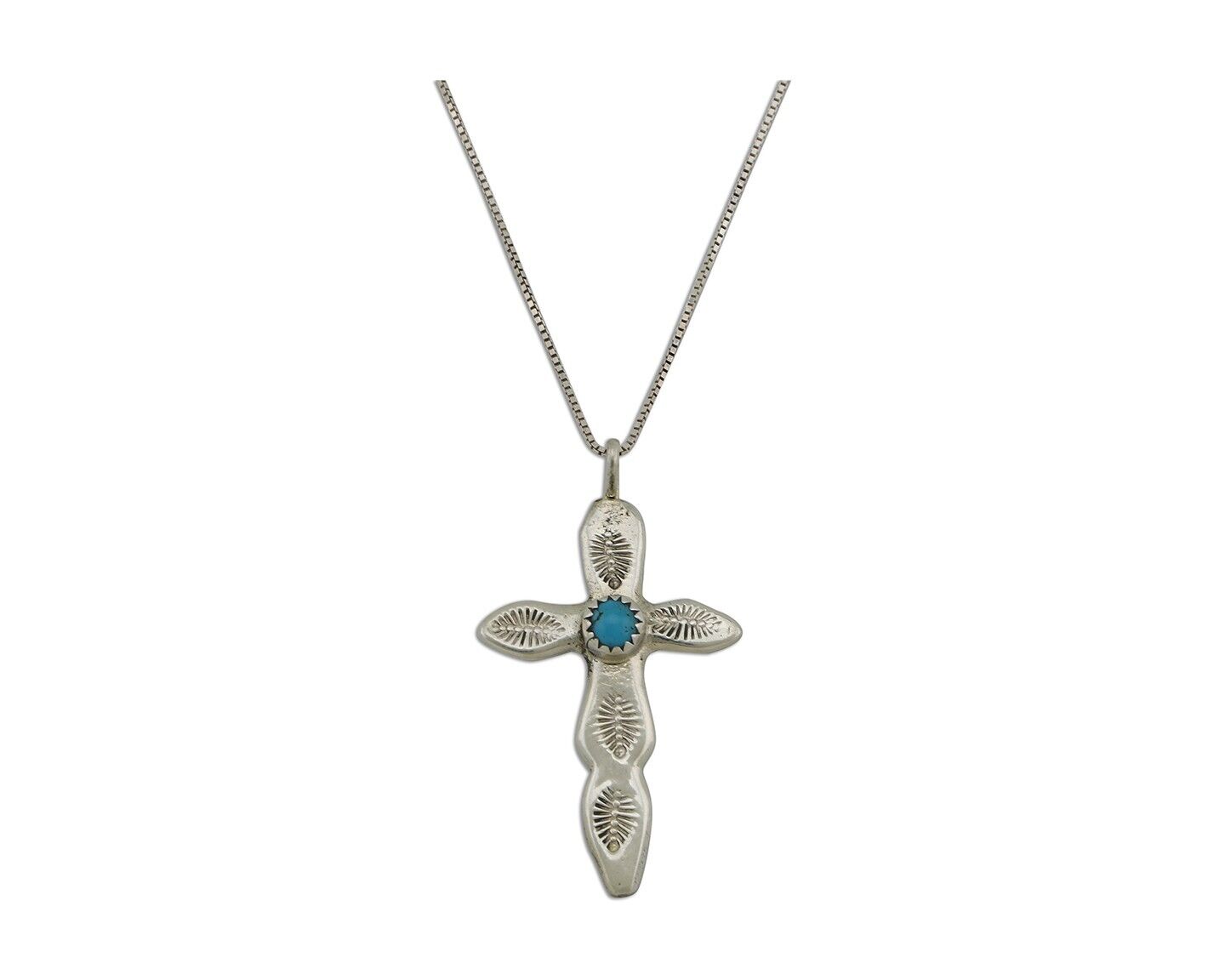 Navajo Cross Necklace 925 Silver Turquoise Hand Stamped Native American C.80's