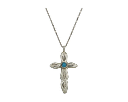 Navajo Cross Necklace 925 Silver Turquoise Hand Stamped Native American C.80's