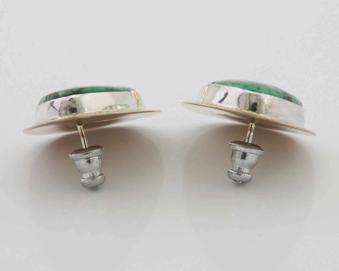 Navajo Shield Earrings 925 Silver Natural Turquoise Artist Signed M.S. C.80's