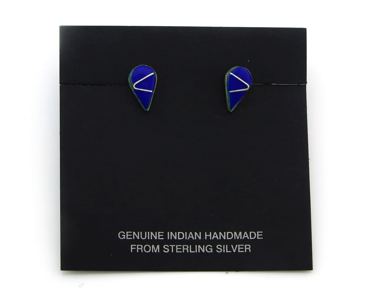 Navajo Earrings Sterling Silver Inlaid Natural Lapis Vintage Handmade