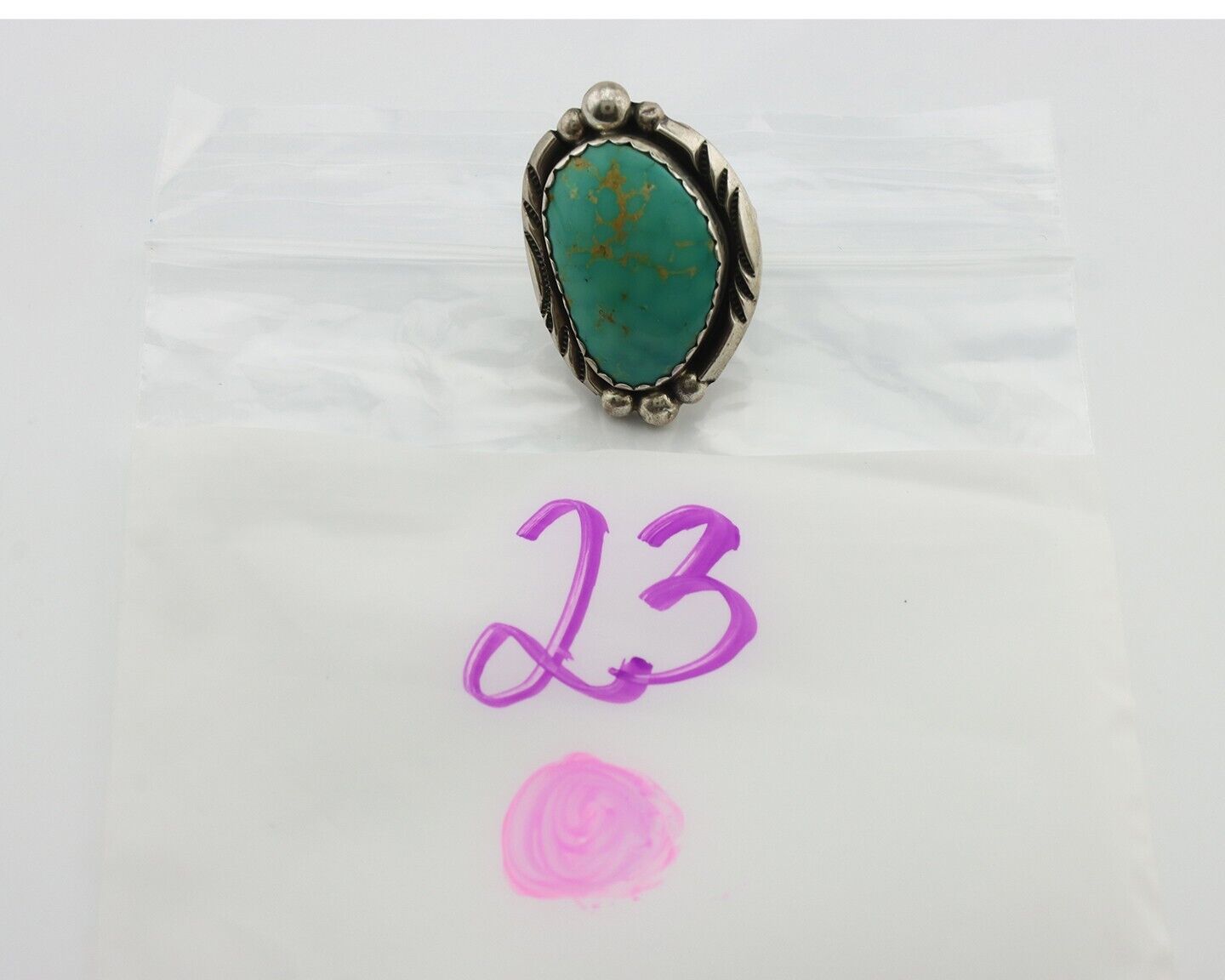 Navajo Ring 925 Silver Natural Spiderweb Turquoise Native American Artist C.80's