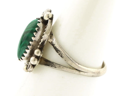 Navajo Ring 925 Silver Natural Mined Malachite Artist Signed Justin Morris C.80s