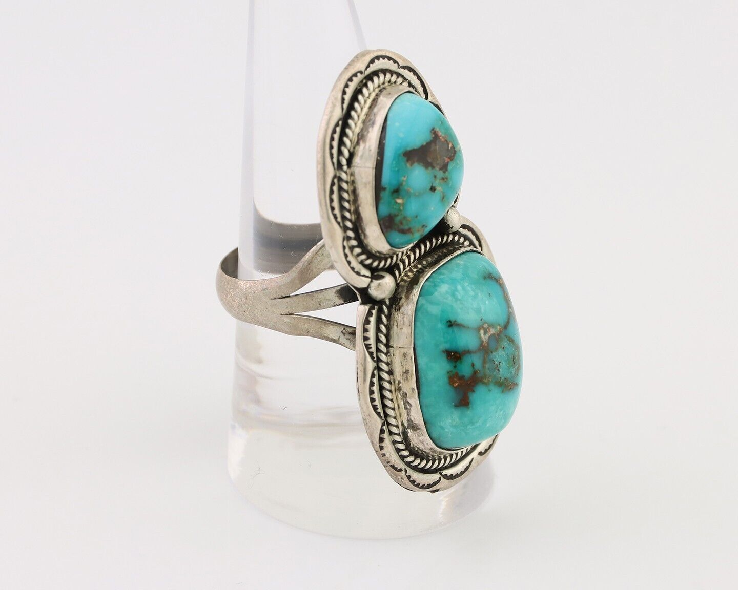 Navajo Handmade Ring 925 Silver Natural Tuquoise Artist Signed Tom Willeto C.80s