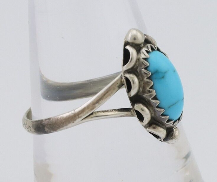 Navajo Handmade Ring 925 Silver Sleeping Beauty Turquoise Artist Signed SC C80s