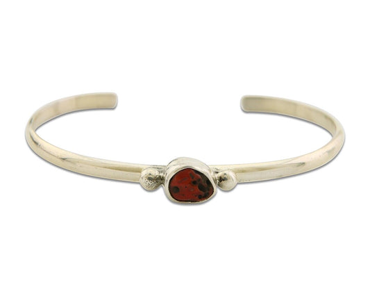 Navajo Bracelet .925 Silver Mediterranean Red Coral Cuff Native Artist C.80's