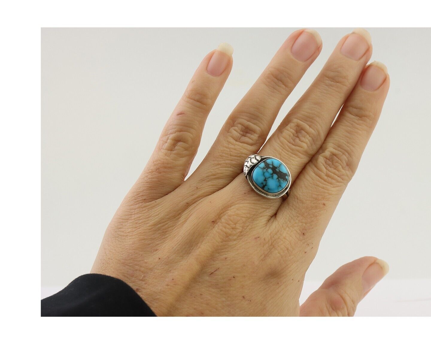 Navajo Ring 925 Silver Blue Gem Turquoise Native Artist Signed G.C. 01 C.80's
