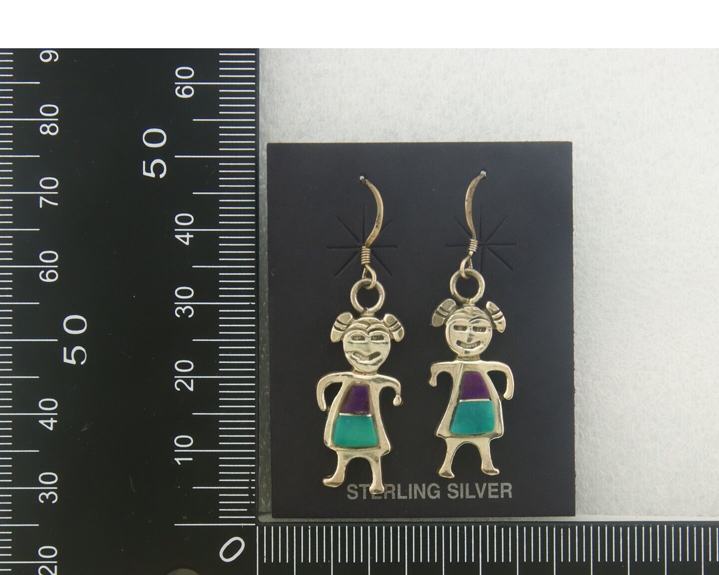 Navajo Earrings 925 Silver Natural Turquoise & Sugilite Native American C.80's