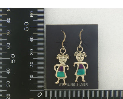 Navajo Earrings 925 Silver Natural Turquoise & Sugilite Native American C.80's