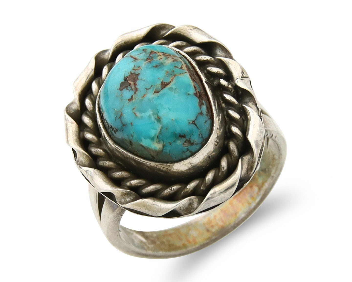 Navajo Ring 925 Sterling Natural Mined Arizona Turquoise C.80's Size 5.75