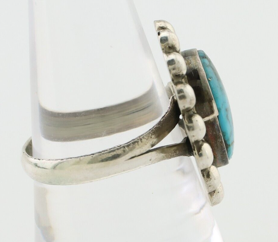 Navajo Ring 925 Silver Blue Turquoise Native American Artist C.80's