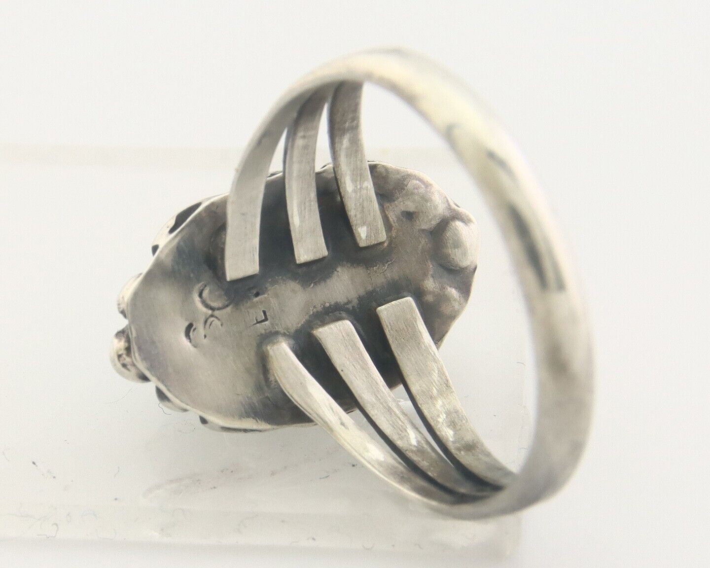 Navajo Ring 925 Sterling Natural Turquoise Native Artist C.80's Size 7.5