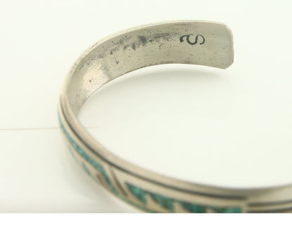 Navajo Bracelet 925 Silver Inlaid Turquoise Cuff Artist Signed Stanley Bain C.80