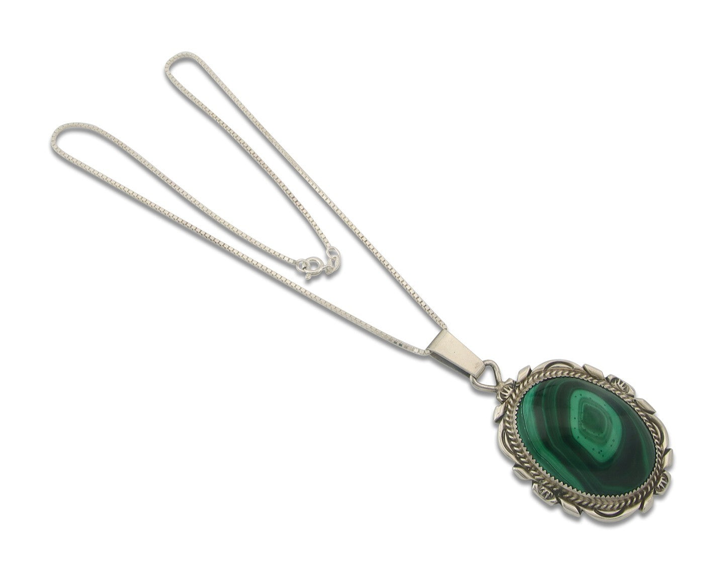 Navajo Sterling Silver Necklace Malachite Authentic Vintage Signed TALHAT