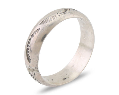 Navajo Hand Stamped Band 925 Silver 6.0 mm Signed Larry Chavez Size 11 C.80's