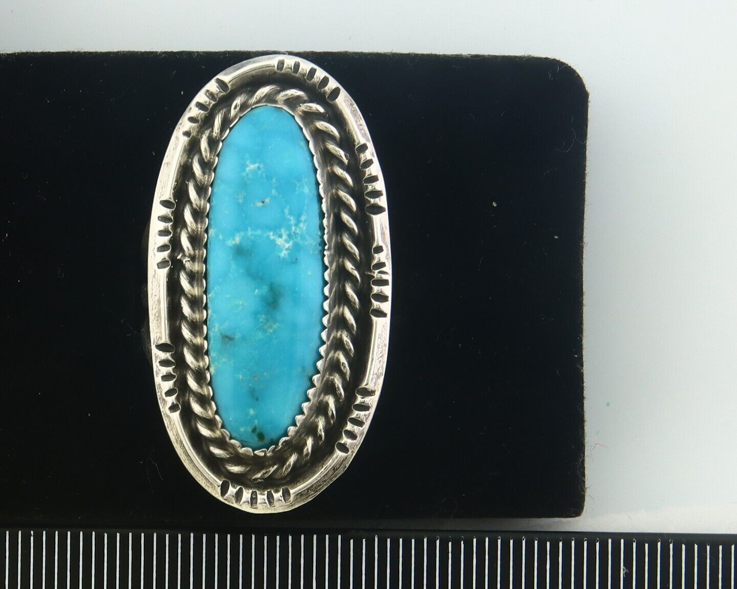 Navajo Ring 925 Sterling Turquoise Handmade Signed Jack Tom C.80's Size 7.75