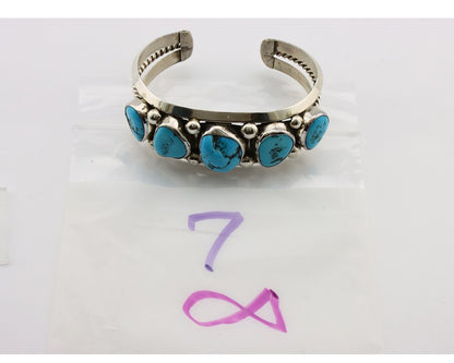 Navajo Bracelet 925 Silver Nugget Sleeping Beauty Turquoise Artist Signed JR C80