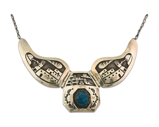 Navajo Necklace Sterling Silver Authentic Natural Turquoise Vintage Signed HY