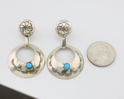 Navajo Dangle Earrings 925 Silver Natural Turquoise Native American Artist C80s