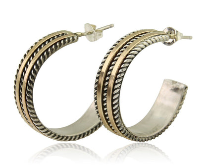 Navajo Earrings 925 Silver & Gold Handmade Artist Signed Tom Hawk C.80's