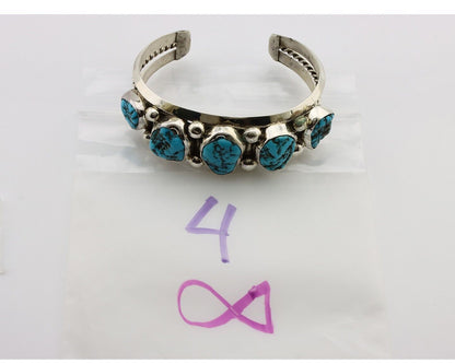 Navajo Bracelet 925 Silver Nugget Sleeping Beauty Turquoise Artist Signed JR C80