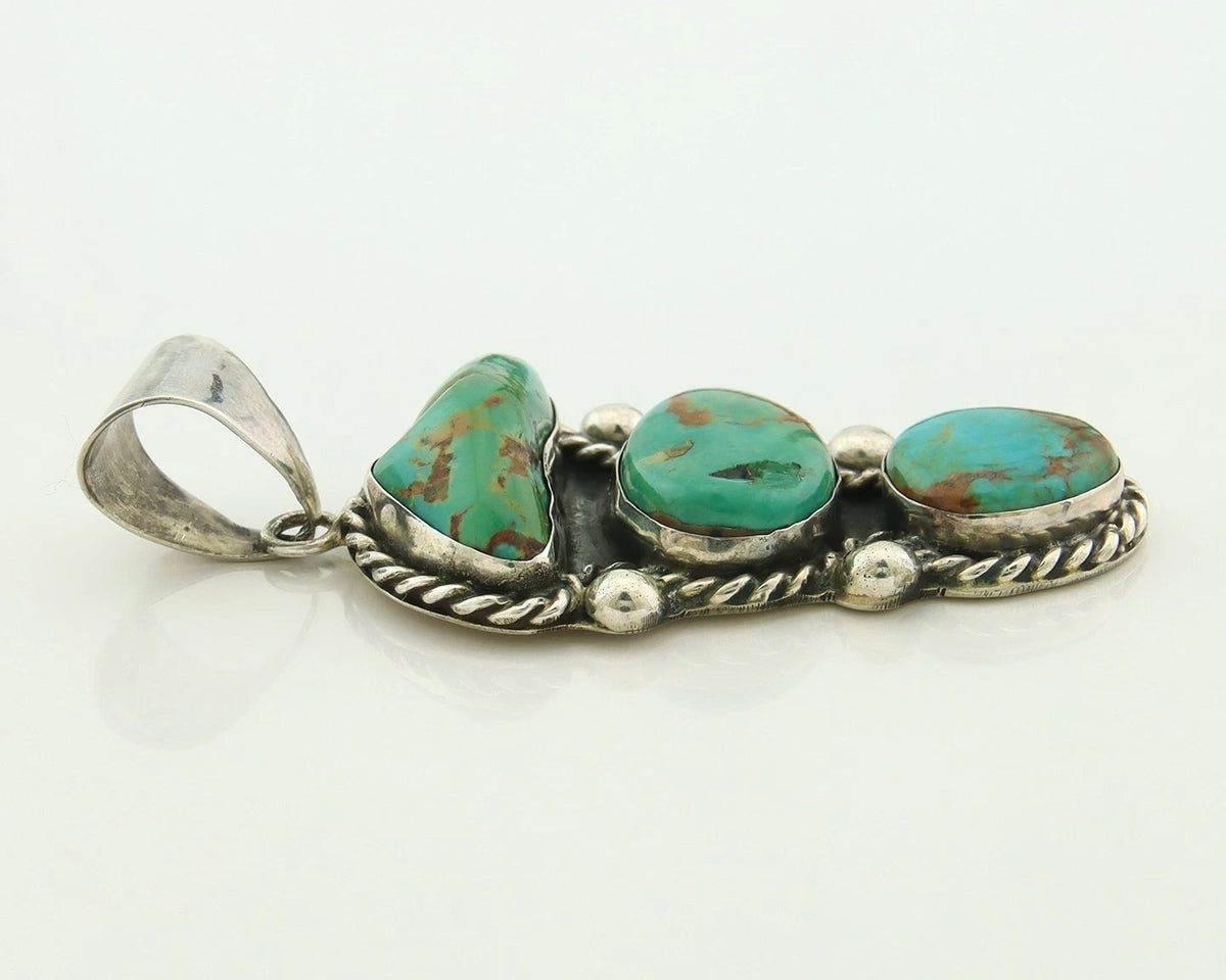 Navajo Pendant 925 Sterling Silver Natural Turquoise Vintage Artist Signed PA