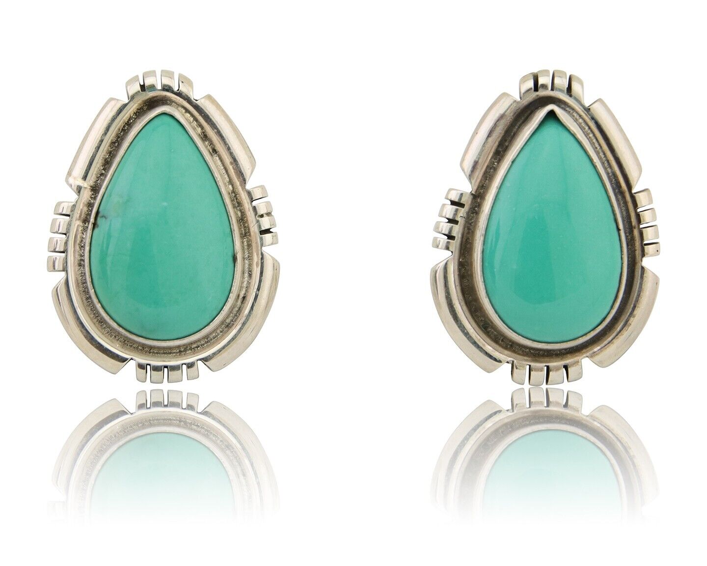 Navajo Earrings 925 Silver Green Turquoise Artist Signed Benjamin Piaso Jr C.80s