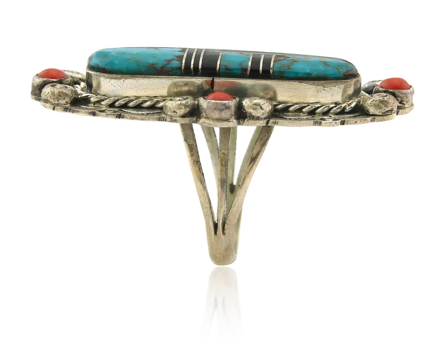 Navajo Tiwa Ring Sterling Silver Gemstone Vintage Signed Francis Size 6.5