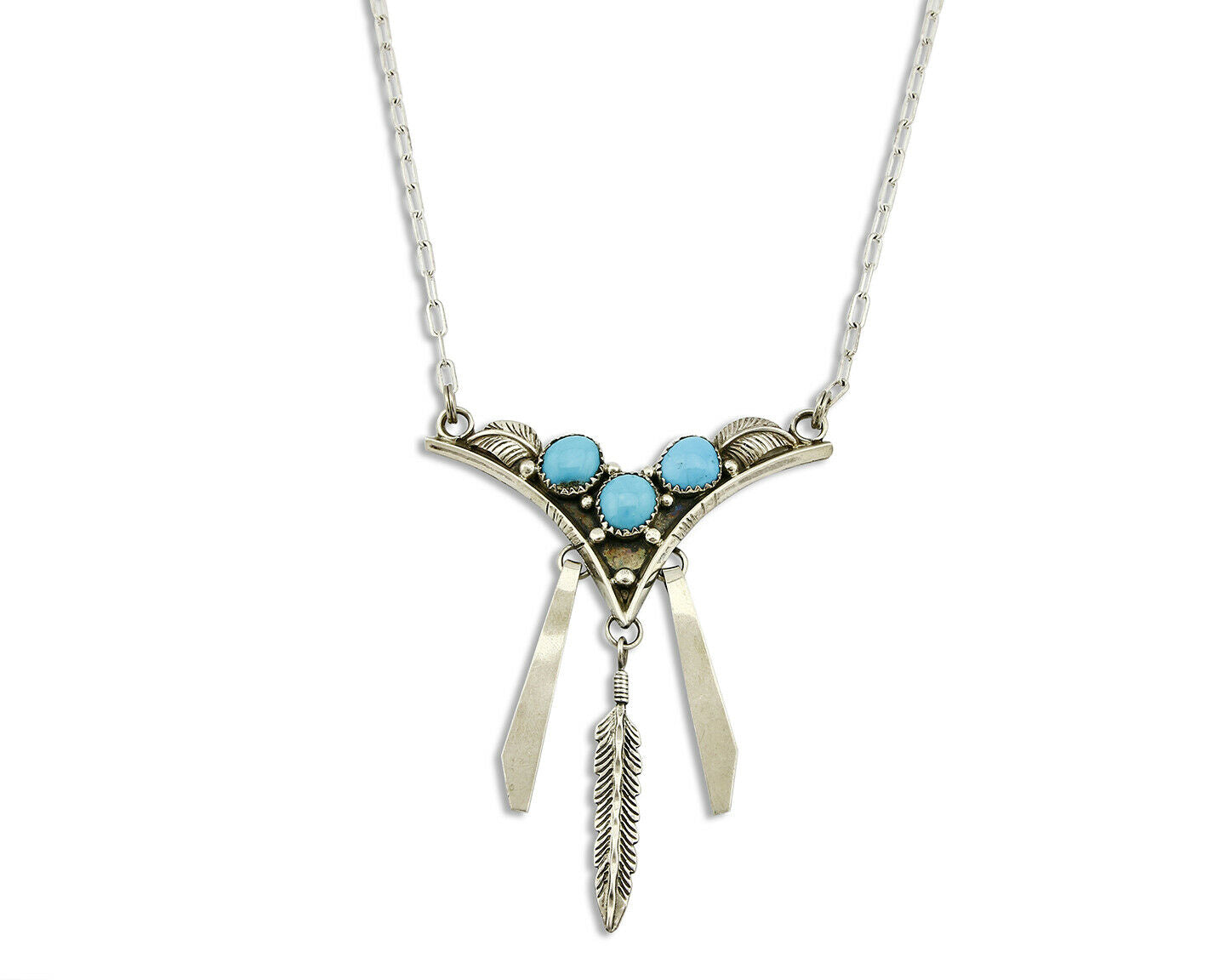 Navajo Signed S Natural Powder Blue Turquoise .925 SOLID Silver Necklace