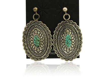 Navajo Bracelet 925 Silver Concho Hand Stamped Turquoise Native Artist C.80's