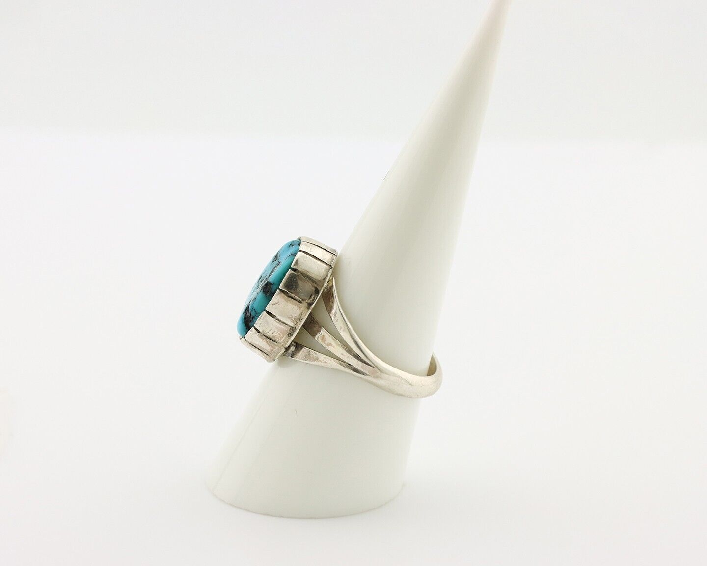 Navajo Ring 925 Silver Sleeping Beauty Turquoise Artist Signed SS C.80's