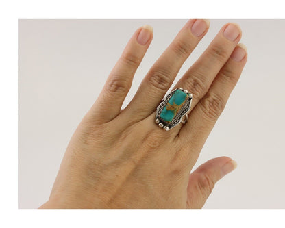 Navajo Ring 925 Silver Natural Blue Turquoise Artist Signed Doug Zachary C.80's