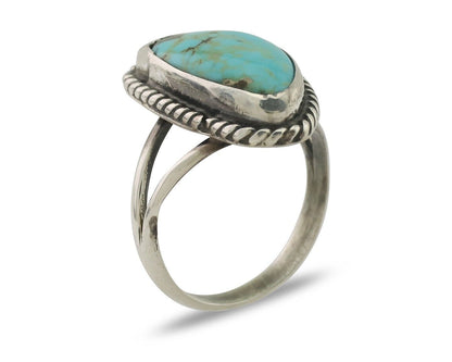 Navajo Ring 925 Silver Blue Gem Turquoise Artist Signed Rabbit Stick C.80's