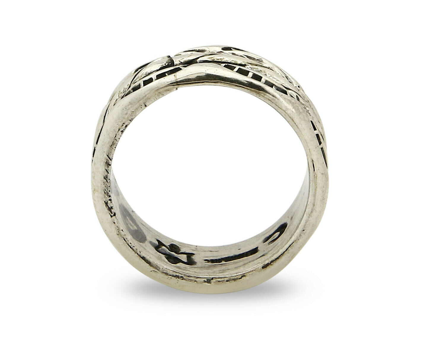 Navajo Ring .925 Silver Handmade Hand Stamped 3 Row Rope Band C.1980s Size 4.75