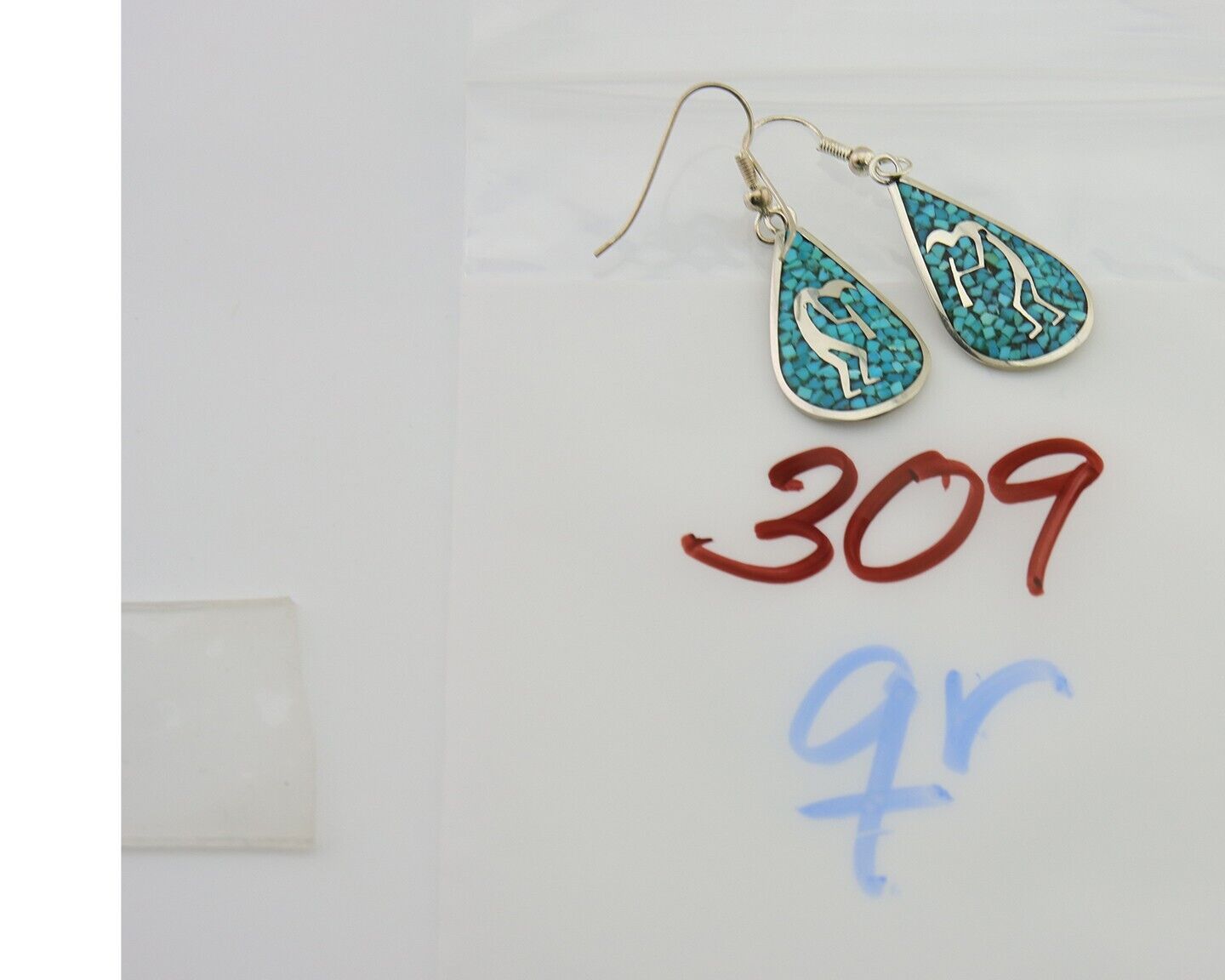 Navajo Kokopelli Earrings 999 Nickel Chip Inlay Turquoise Coral Native American