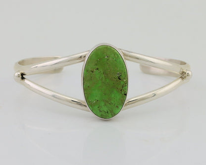 Navajo Cuff Bracelet 925 Silver Green Turquoise Signed Wilbur Musket Jr C.90's