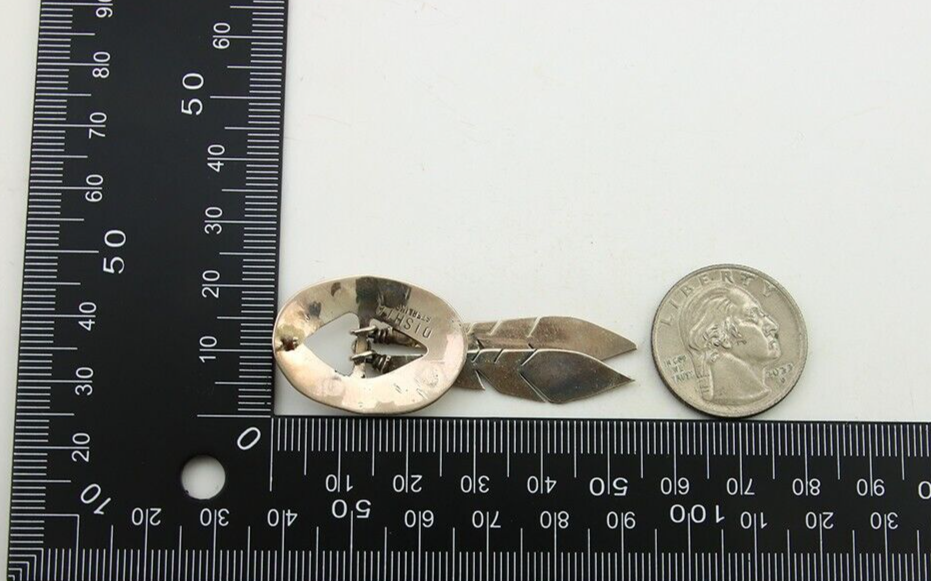 Navajo Feather Earrings 925 Silver Dangle Artist Signed DISHTA C.80's