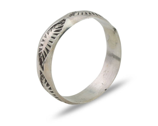 Navajo Hand Stamped Band 925 Silver 5.0 mm Signed Larry Chavez Size 6.25 C.80's