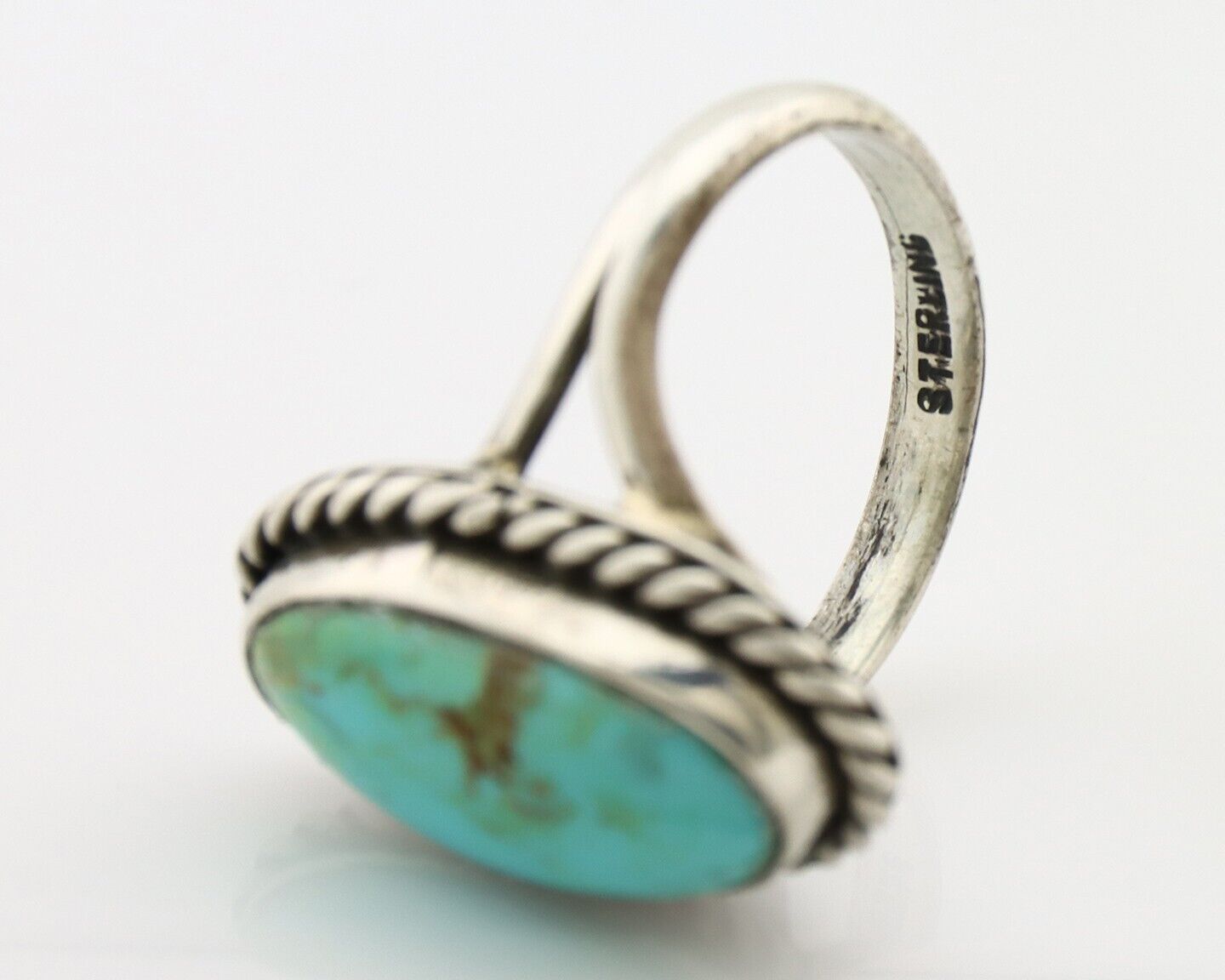 Navajo Ring 925 Silver Natural Kingman Turquoise Native American Artist C.80's