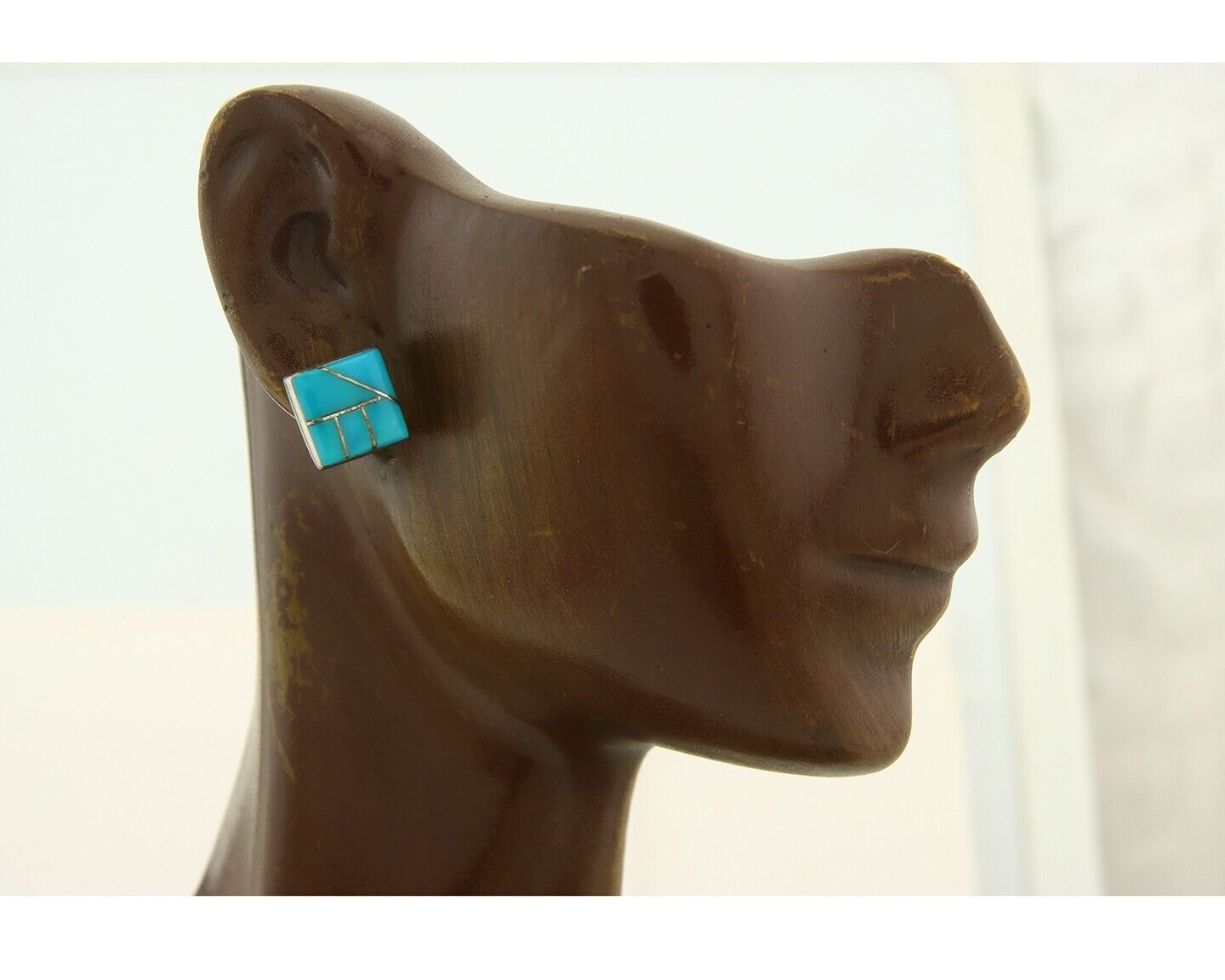 Navajo Earrings 925 Silver Natural Turquoise Artist Signed SM C.80's