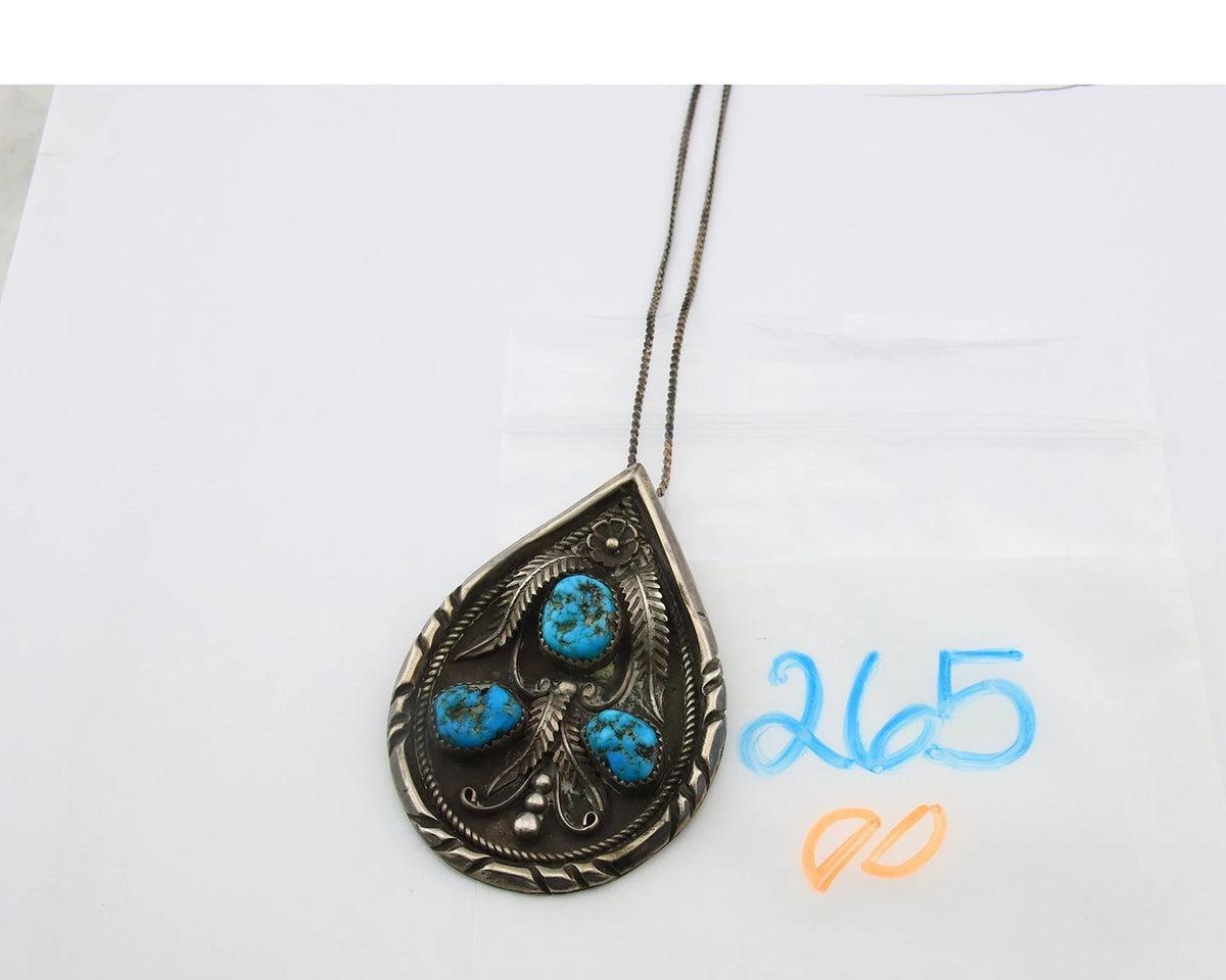 Navajo Necklace Sterling Silver Turquoise Vintage Signed L.D. Old Pawn