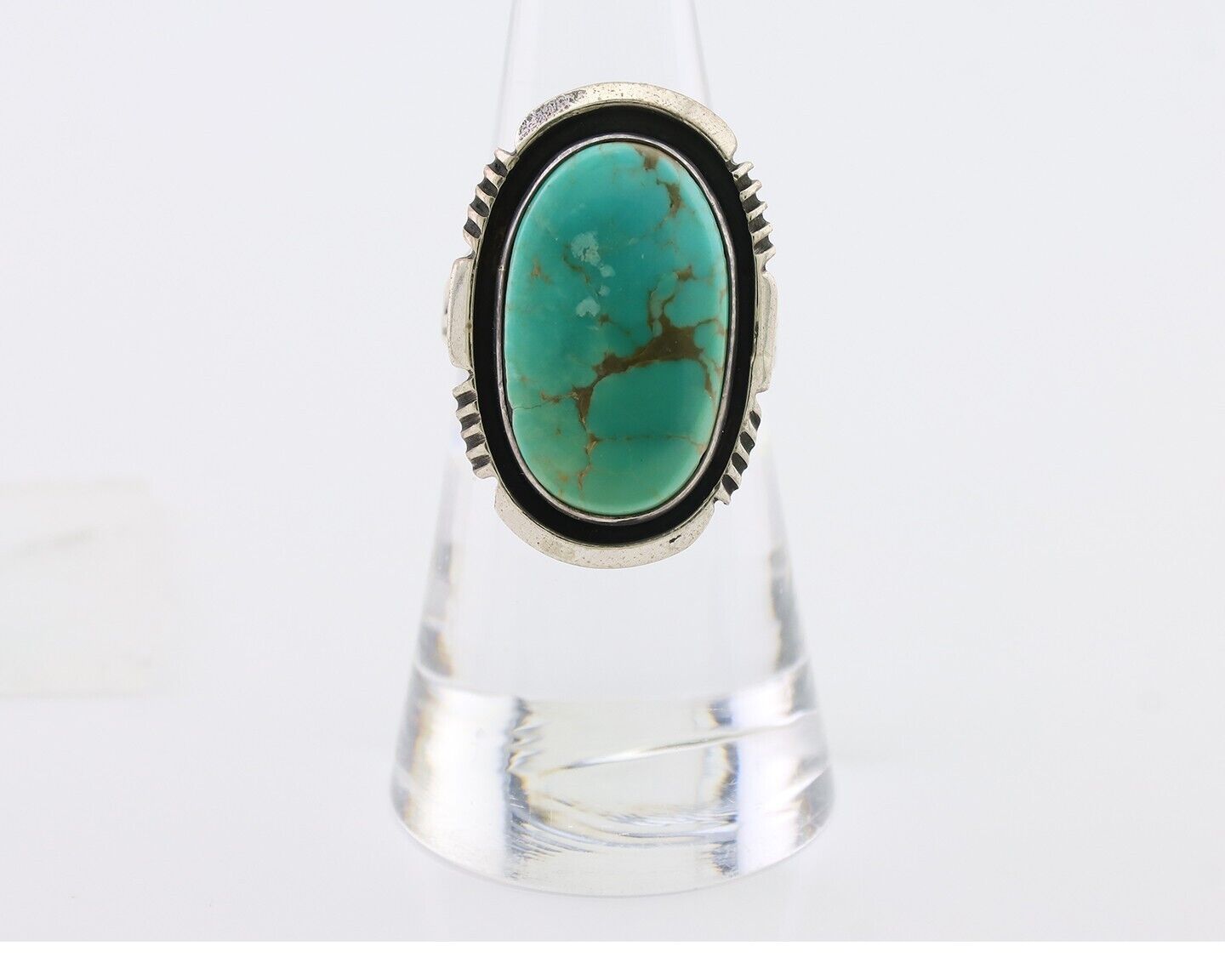 Navajo Ring 925 Silver Kingman Turquoise Native American Artist Size 6.75 C.80's