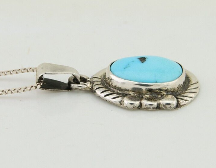 Navajo Necklace 925 Silver Natural Turquoise Artist M Montoya C.80's