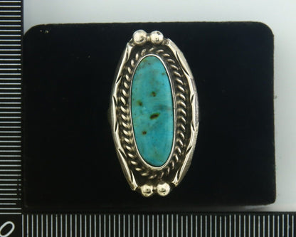 Navajo Ring 925 Sterling Turquoise Handmade Native Artist C.80's Size 7.5