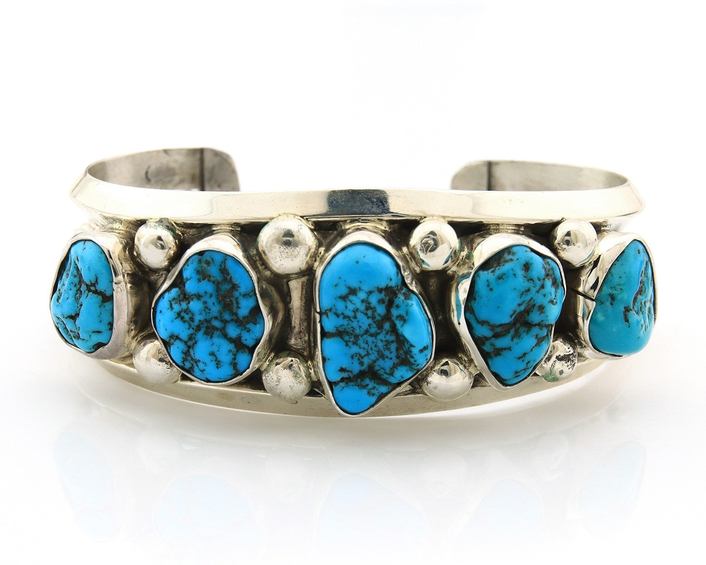 Men Navajo Bracelet Sterling Silver Handmade Nugget Turquoise Signed JR