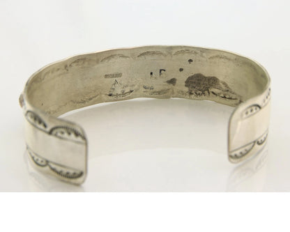 Men Navajo Cuff Bracelet Sterling Silver Natural Gemstone Vintage Signed LB