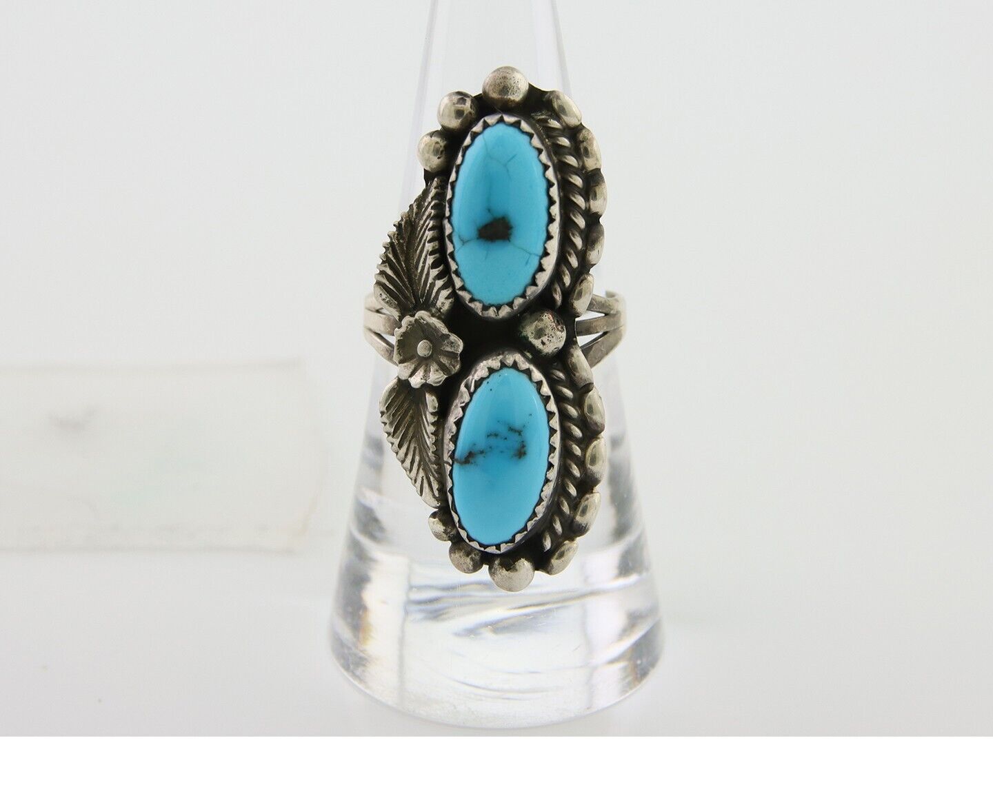 Navajo Ring 925 Silver Natural Blue Turquoise Native Artist Signed SC C.80's